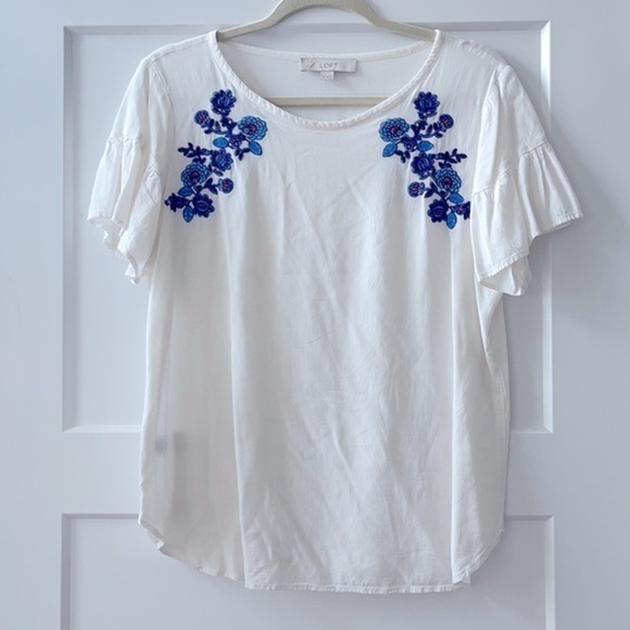 Loft Floral Embroidered Ruffle Cuff Top - Picture 6 of 8